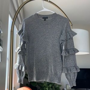 Jcrew grey ruffle sleeve sweater